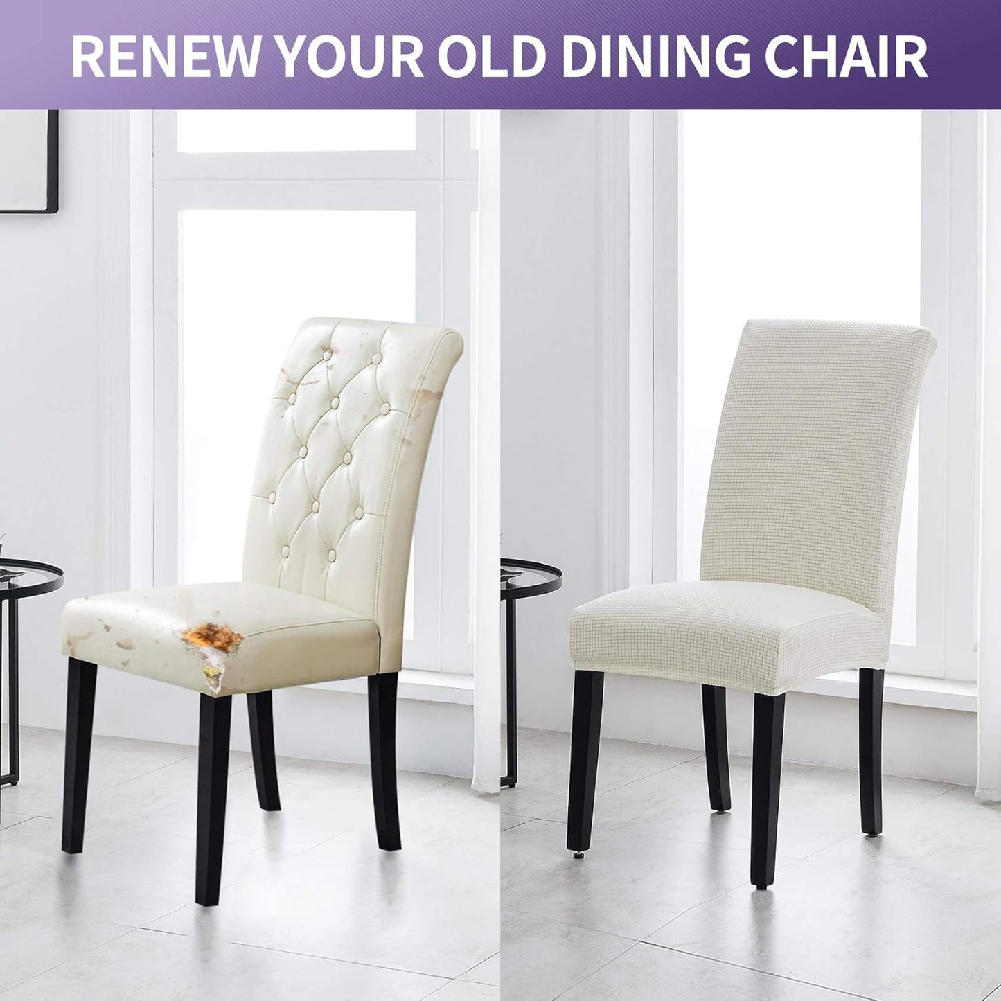 Joccun Chair Covers for Dining Room Set of 2, Dining Chair Slipcovers Stretch Dining Room Chair Covers Seat Protector,Washable Parsons Chair Cover for Home,Hotel,Banquet(Ivory,2 Pack)