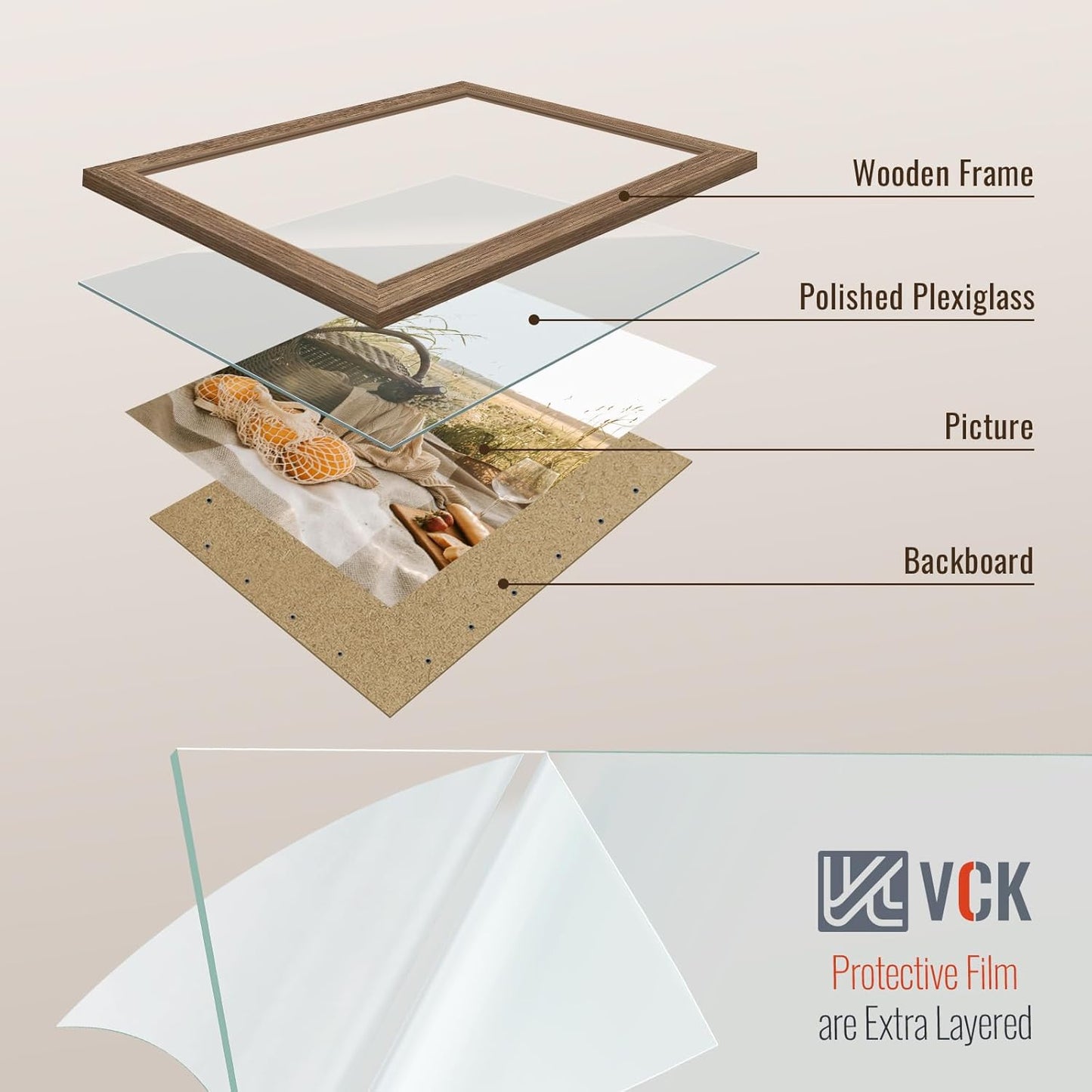 VCK 12x18 Frame 3 Pack - Brown Walnut, Natural Textured Solid Wood Poster Picture Frame, Wall Gallery Frame