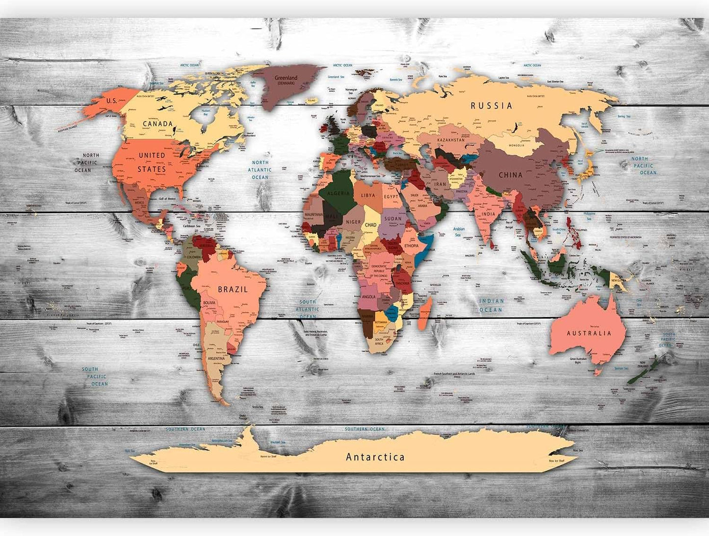 artgeist Wall Mural World Map 138x101 in - XXL Non-Woven Wallpaper Fleece Wall Decor Photo Print Picture Image Design Home Map of The World k-B-0009-a-c