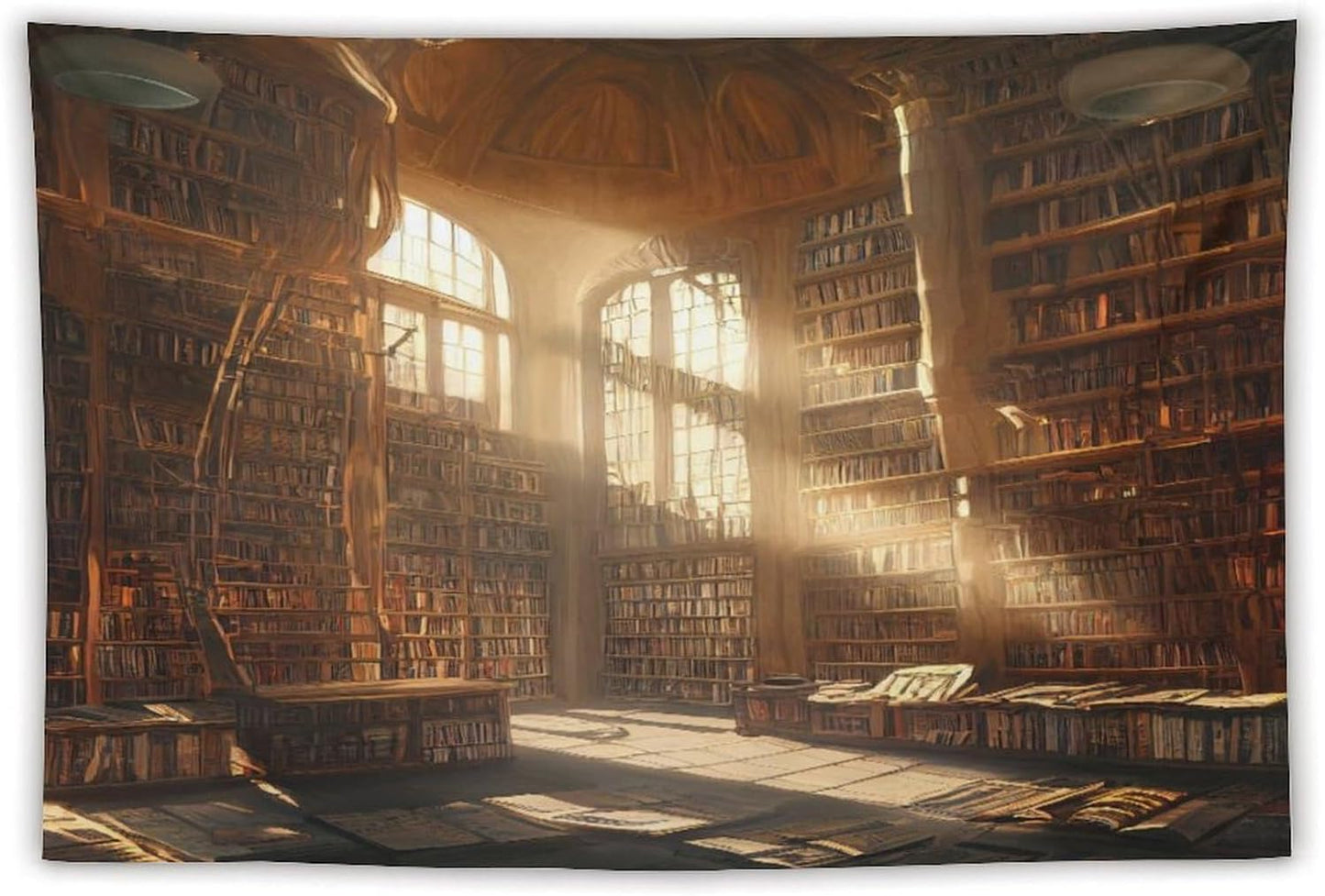 Kurtect Retro Bookshelf Tapestry,Medieval Mid Century Library Building Pattern Print Tapestries for Party Beach Picnic Blankets Tablecloths Living Room Wall Deocr, 40x60 in