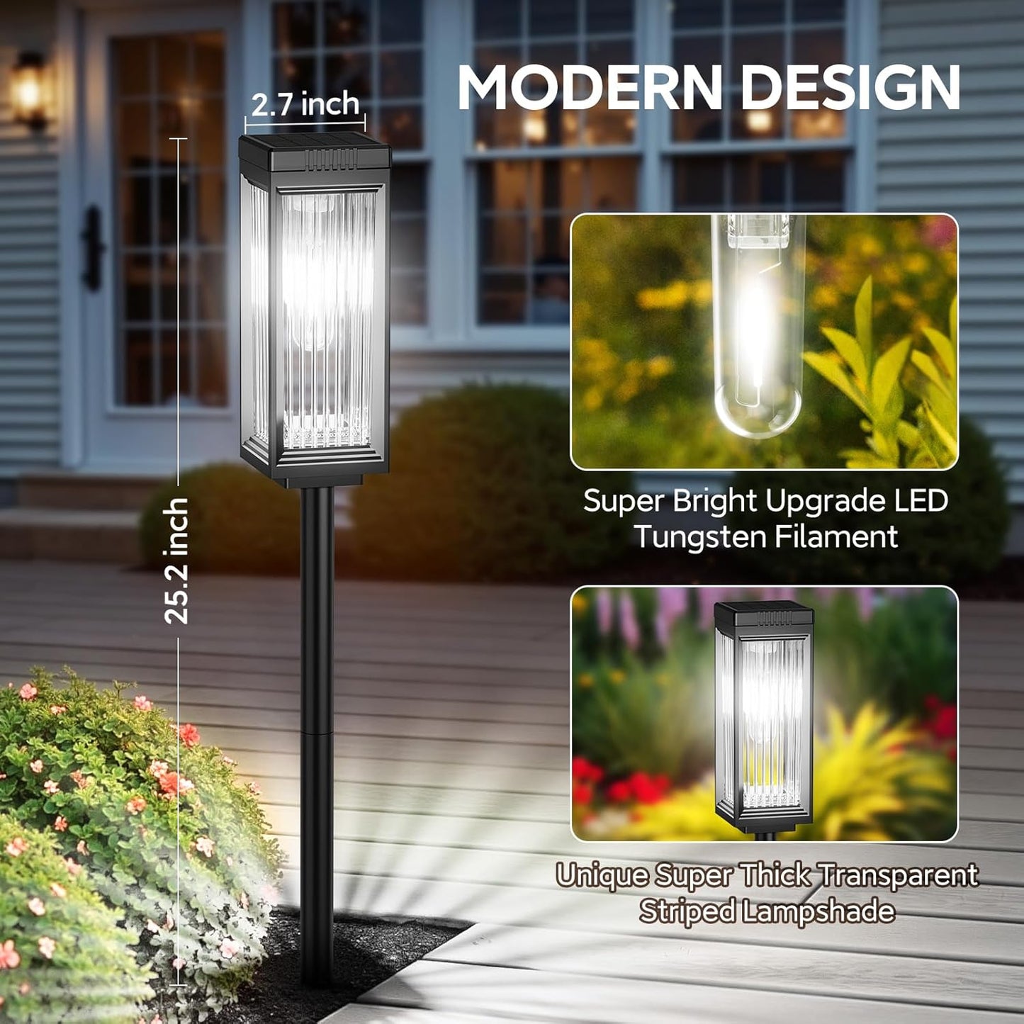 Solar Pathway Lights Outdoor, 2 Pack Upgraded Solar Lights Outdoor Waterproof, Bright Up to 15 Hrs Auto On/Off Garden Light for Yard Patio Lawn Path Walkway Driveway Outside Decor(Cool White)