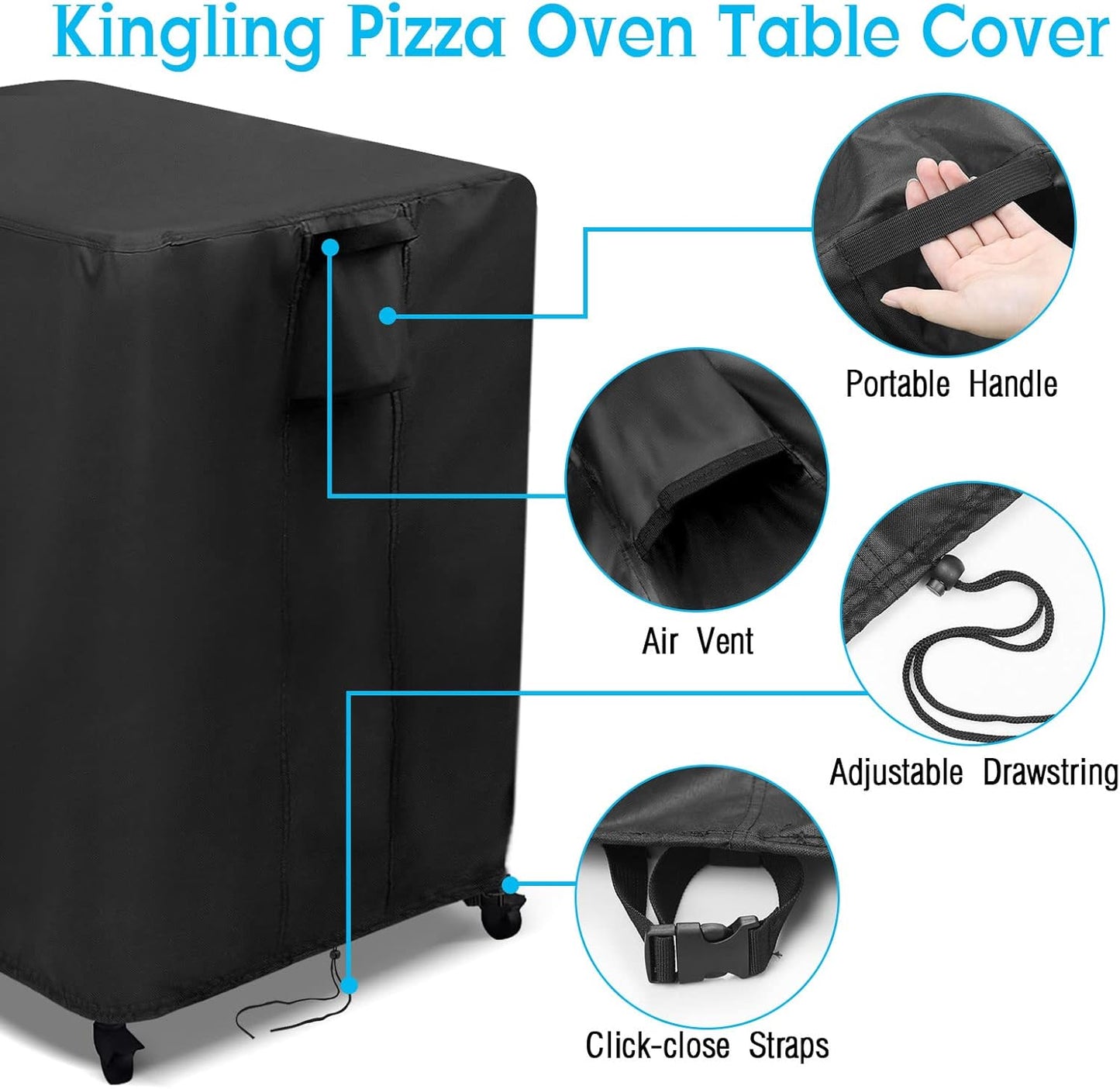 Kingling Outdoor Pizza Oven Table Cover for Ooni Medium Table, Waterproof Outdoor Grill Prep Table Cover Pizza Oven Stand Cover - 32''L x 24''W x 35''H(Black)