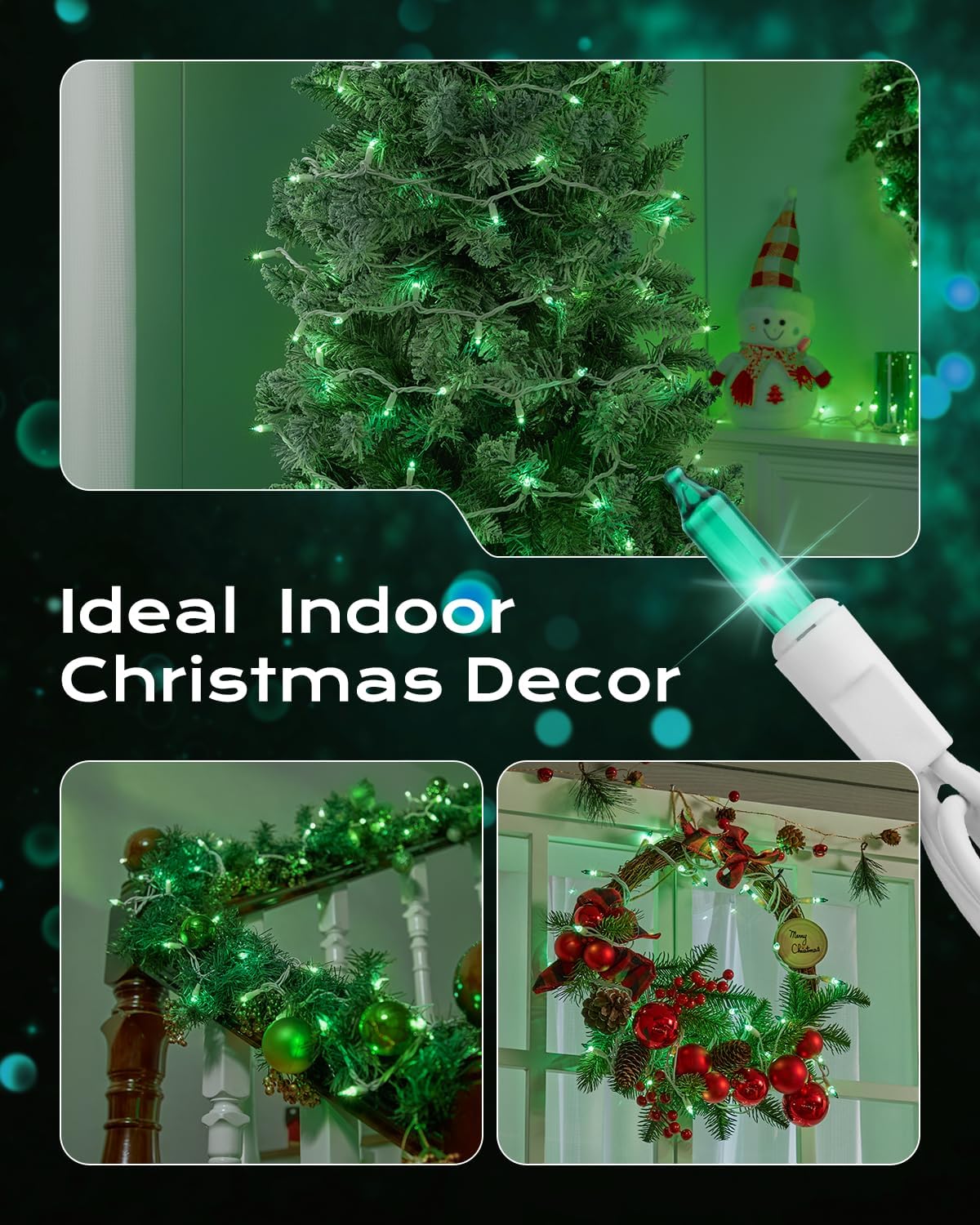 Brightown Green Christmas String Lights, 100-Count 26.5ft Incandescent Bulb Mini Lights for St. Patrick's Day Decor, Christmas Tree Garland Wedding Party Multi-Use Festival Decoration, White Wire