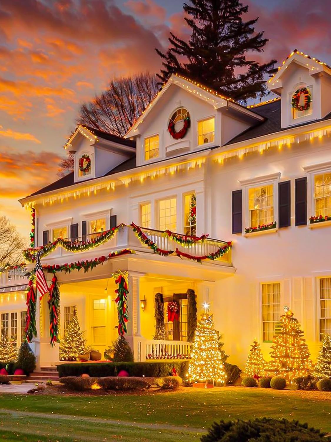 4-pack Solar Christmas Lights Outdoor Waterproof, 400LED 132FT Solar String Light with 8 Lighting Modes, Solar Tree Lights Green Wire for Xmas Tree Party Wedding Garden Fence Decoration (Warm White)