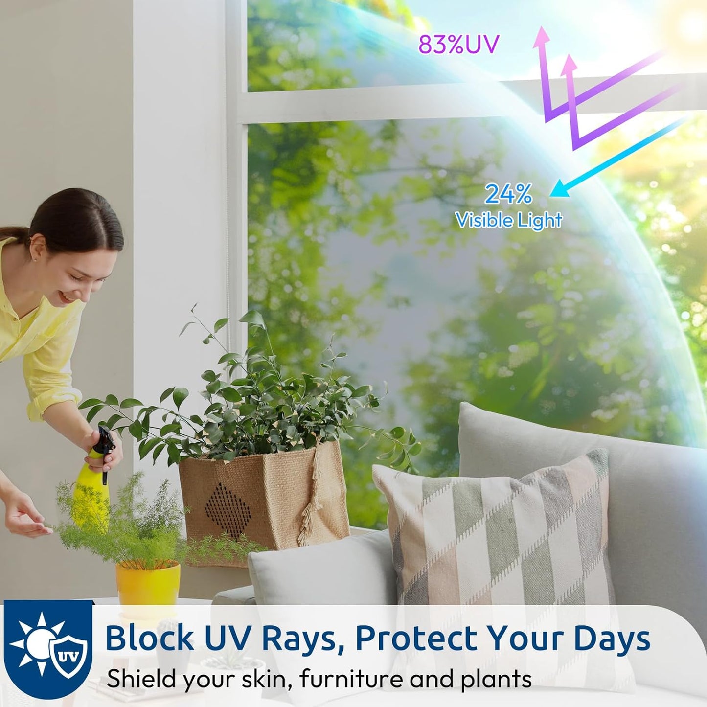 rabbitgoo Window Privacy Film One Way Window Tint for Home, Removable Reflective Heat Sun Blocking Anti UV Glass Door Covering, Mirror Tinting Film House Office, 29.5 in X 16.4 Feet, Silver