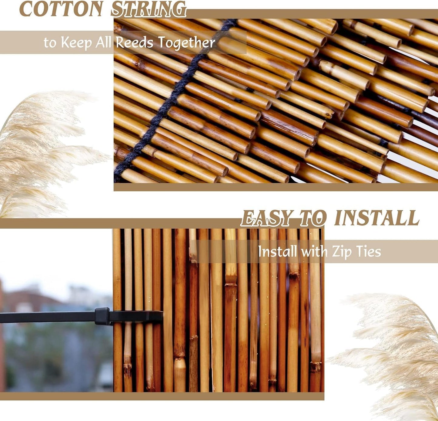 ZNCMRR Reed Fencing Rolls Natural Bamboo Fence Rolls 2 Pcs 4 Feet High Privacy Fence for Balcony Patio Garden Backyard Outdoor 4FT X 16.4FT（Brown）