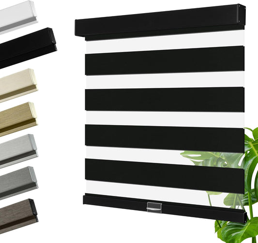 Cordless Zebra Blinds for Windows, Blackout Interior Blinds,Easy to Install,UV Protection,for Offices and Home,Custom Roller Shades, Solid Black, 55" W x 36" H