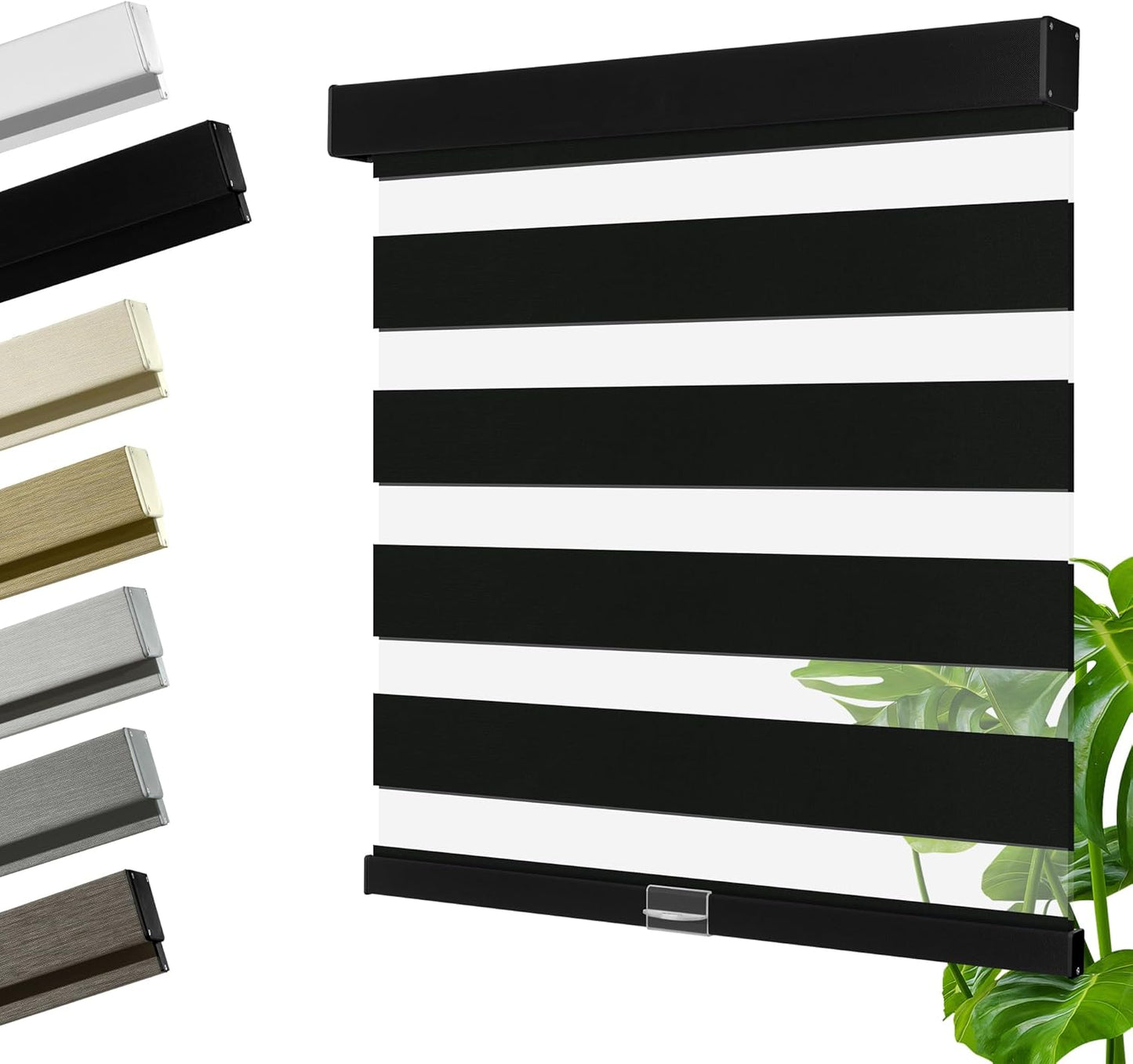Cordless Zebra Blinds for Windows, Blackout Interior Blinds,Easy to Install,UV Protection,for Offices and Home,Custom Roller Shades, Solid Black, 67" W x 48" H