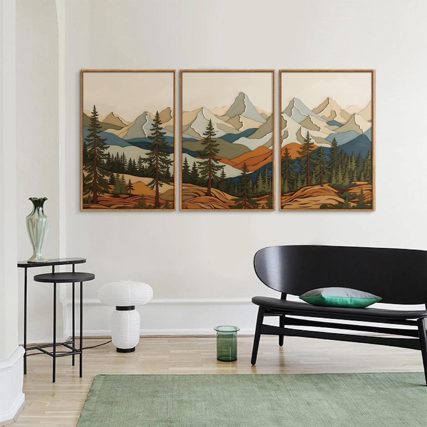 SIGNINART Vintage Mountains Framed Canvas Wall Art, Wooden Forest Wall Decor, Green Wood Pine Trees Wilderness Artwork, Metal Ridge Landscape Art Paintings for Living Room Bedroom Office 16"x24"x3