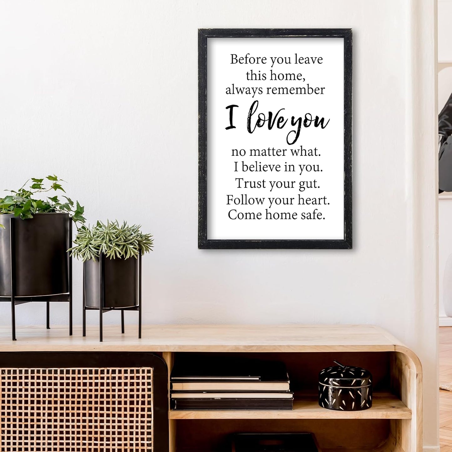 Before You Leave This Home Sign Wall Decor 16x11 Inch I Love You Inspirational Entryway Wood Framed Wall Hang Art (Black)