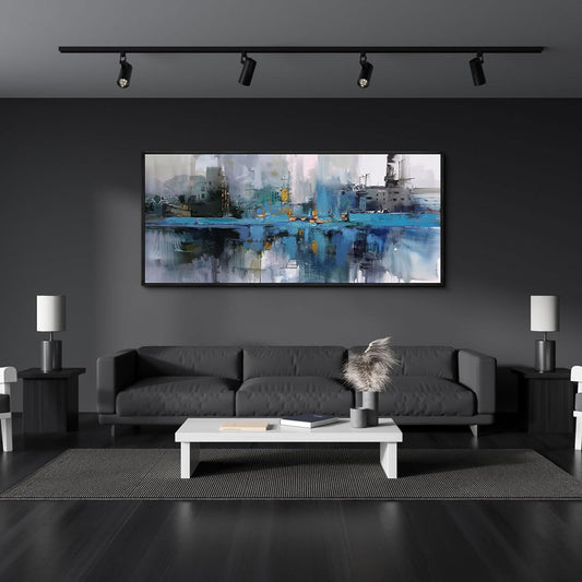 yiijeah Extra Large Canvas Frame Wall Art - Abstract Picture Large Decor for Living Room Blue and White Paintings Big Artwork for Wall Oversized Office Bedroom Home Decor