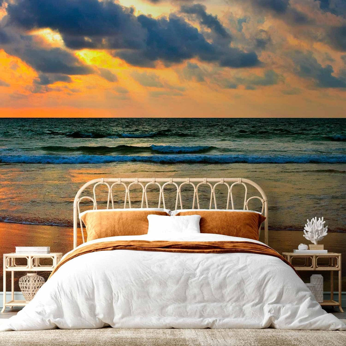 artgeist Wall Mural Peel and Stick Nature 212x98 in - XXL Self-Adhesive Corner Wallpaper Removable Large Sticker Foil Angle Wallpaper Water Waves Birds Sunset Landscape c-B-10179-a-a
