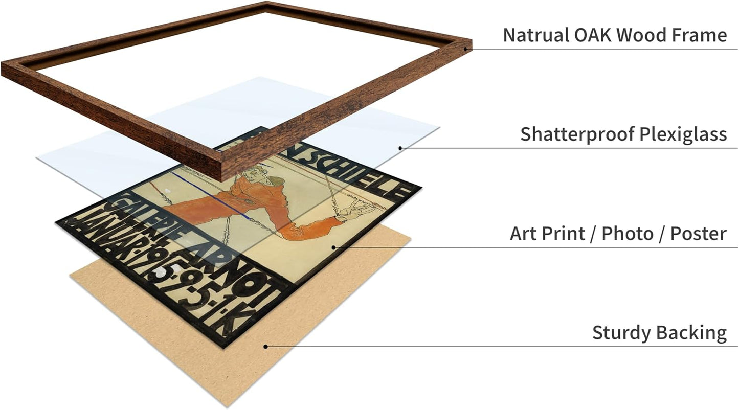 Poster Master Vintage Painting Poster - Retro Expressionism Print - Self Portrait as the Martyred St Sebastian - Gift for Artist, Friend - Wall Decor for Home, Office, 11x14 Brown Framed