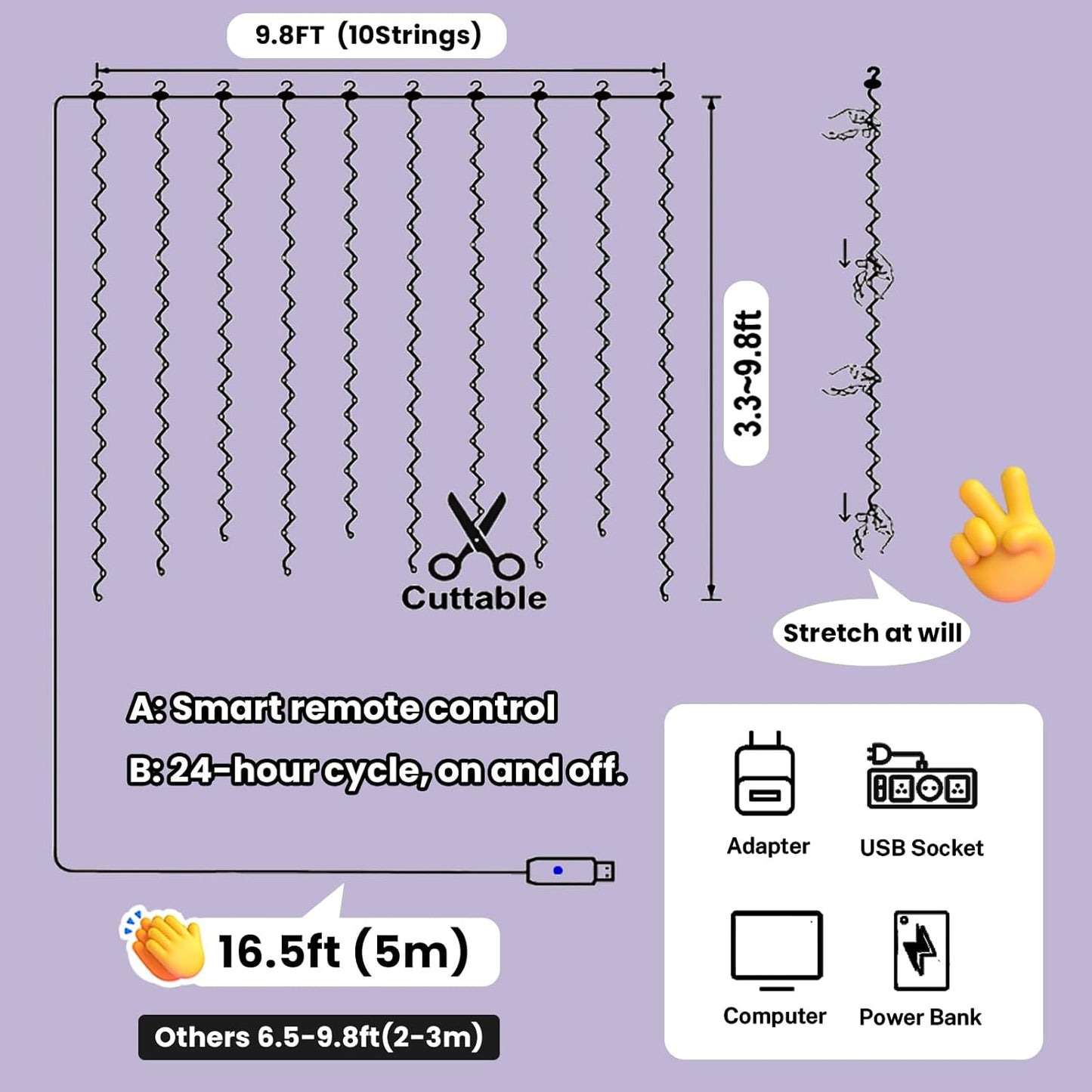HXWEIYE 300LED Fairy Curtain Light (Upgrade Two Kinds of Light Clips) with Remote 8 Modes Times，9.8x9.8Ft White USB Plug-in Christmas Hanging String Light for Bedroom, Parties, Walls, Windows