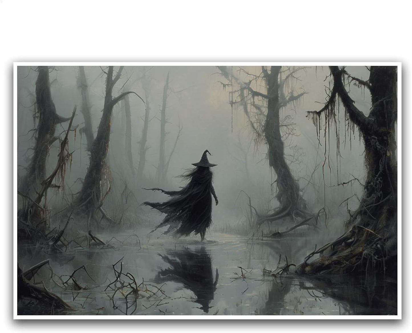 JFHCQJPK Vintage rustic swamp witch poster dark moody wall art gothic horror season halloween print for home decor retro dark moody painting32x48in Frameless