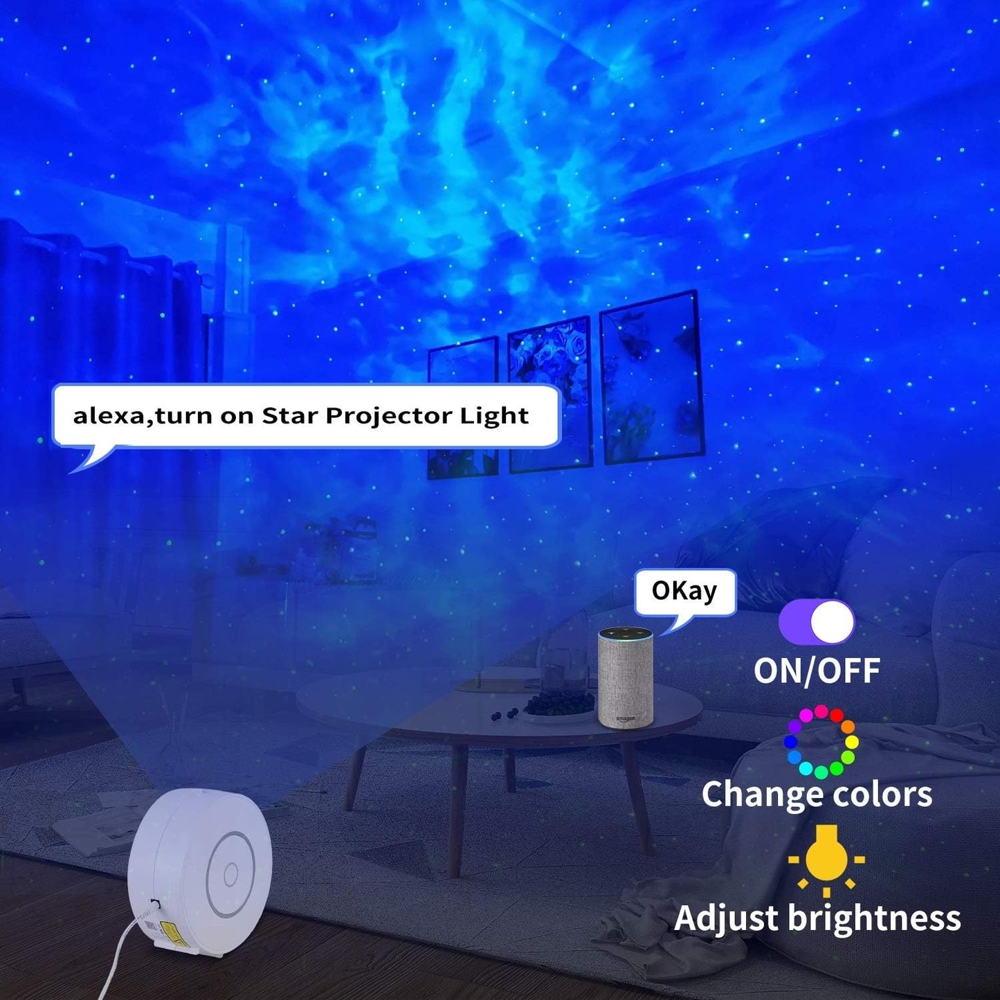 CHIGIH Smart Galaxy Star Projector,LED Starry Sky Night Light ,Nebula Ceiling Night Light App & Voice Controlled for Gaming Room,Bedroom,Home Theater,Camp Tent
