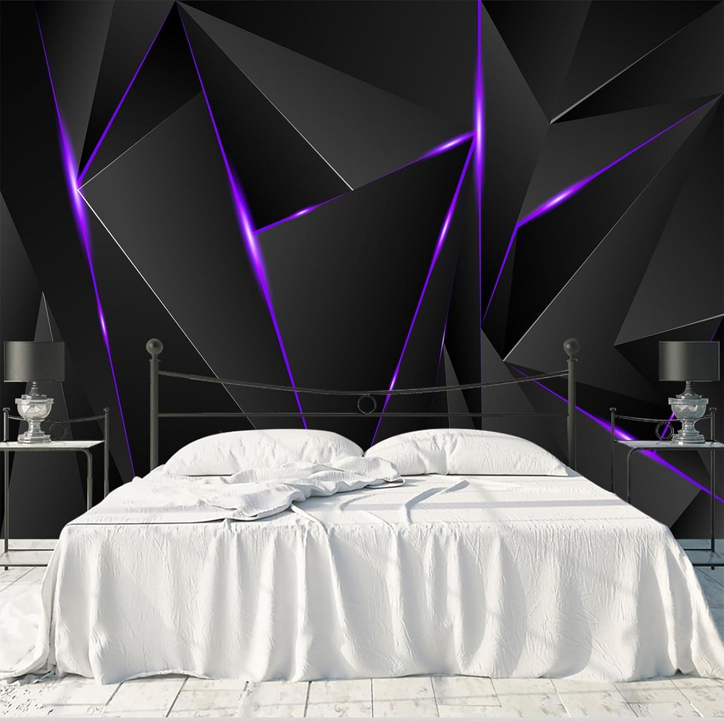 WFBHUA-3d Black Geometric Wallpaper Purple Lines Large Background Wall Mural for Bedroom Living Room (No Peel and Stick)