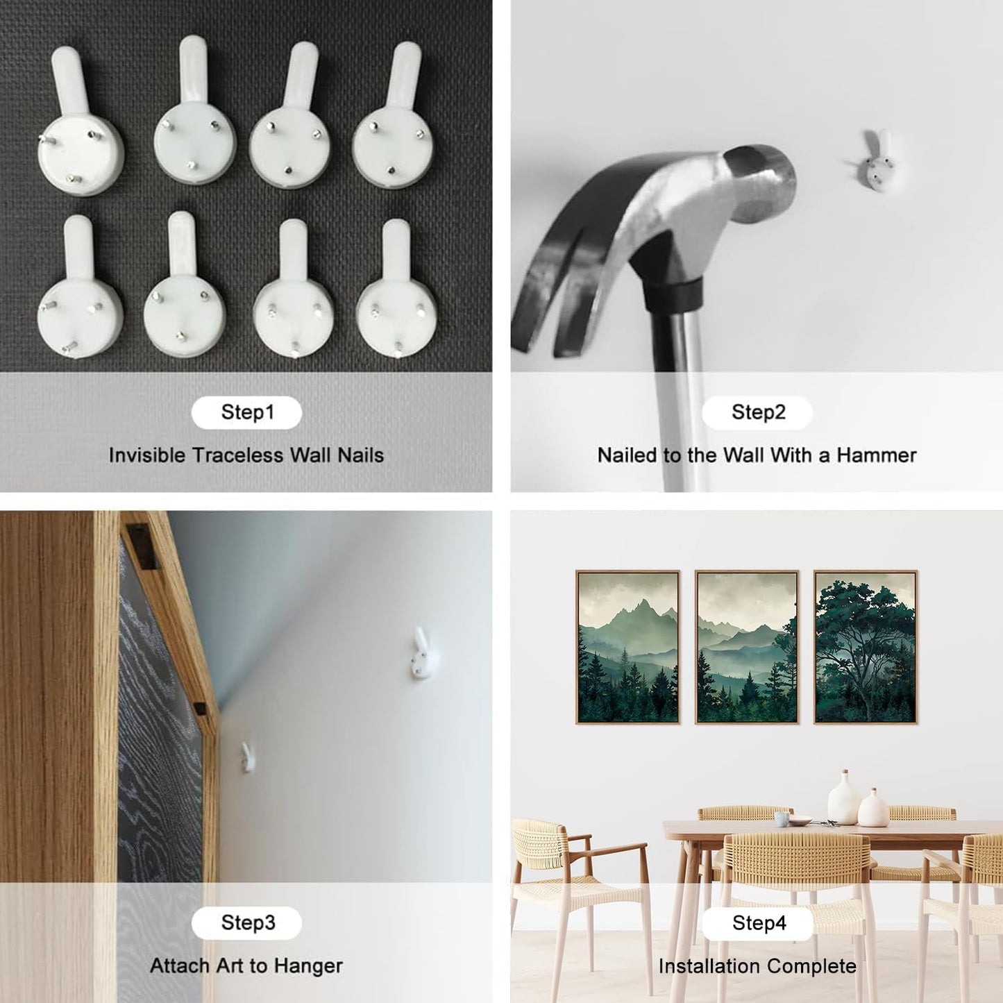 HLNIUC Green Foggy Forest Framed Canvas Wall Art Set,Watercolor Boho Pine Tree Wall Decor,Modern Misty Mountain Scenery Art Print,Nature Landscape Wall Painting for Living Room,Bedroom - 16”x24”x3