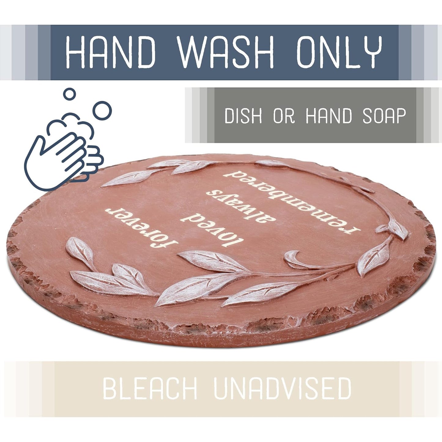 NAT & Jules Floral Laurel Wreath Leaves Pattern Dimensional Indoor Outdoor 12 inch Round Cast Resin Decorative Garden Stepping Stone, Patio, Walkway Sculpture Yard Art, Forever Loved Red