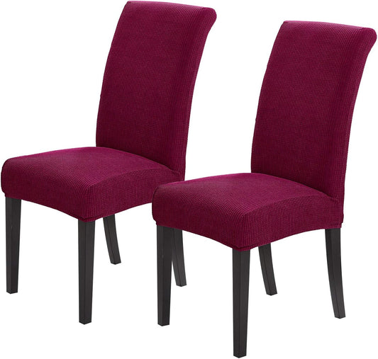 Joccun Chair Covers for Dining Room Set of 2,Dining Chair Slipcovers Stretch Dining Room Chair Covers Seat Protector,Washable Parsons Chair Cover for Home,Hotel(Wine Red,2 Pack)