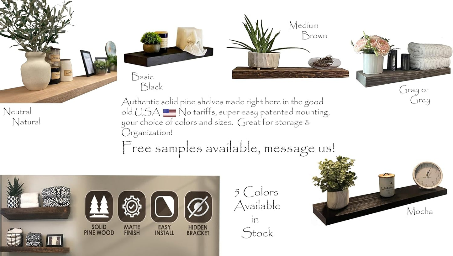 Joel's Antiques 48 Inch Wooden Floating Shelves for Wall - 48x12x2 in - Made of Natural Wood - Long Heavy Duty Rustic Wall Shelves for Bedroom - Perfect for Living Room, Kitchen - Mocha