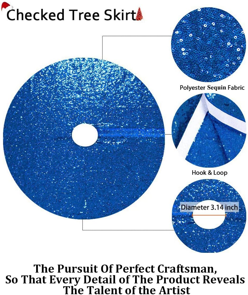 Partisout Sequin Christmas Tree Skirt - Glitter Cotton Colorful Skirt for Halloween (24 in, Royal Blue)