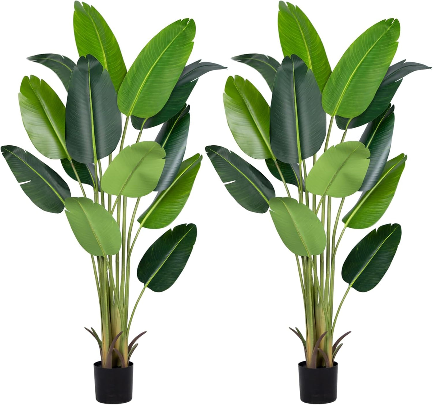 Artificial Bird of Paradise Plant 6Ft Fake Tropical Palm Tree with 13Trunks Faux Banana Leaf Trees in Pot for Home Indoor Outdoor Office Modern Decor Housewarming Gift（2Pcs）