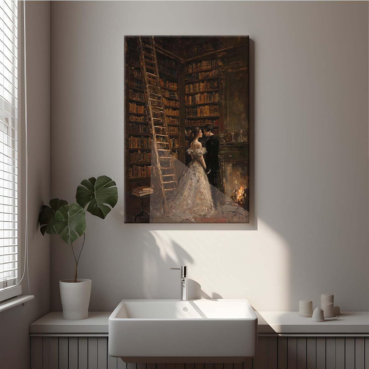 JFHCQJPK Gothic retro library scene decoration melancholy calm art college style wall aesthetic antique style home decoration suitable for bedroom living room12x16in Frameless