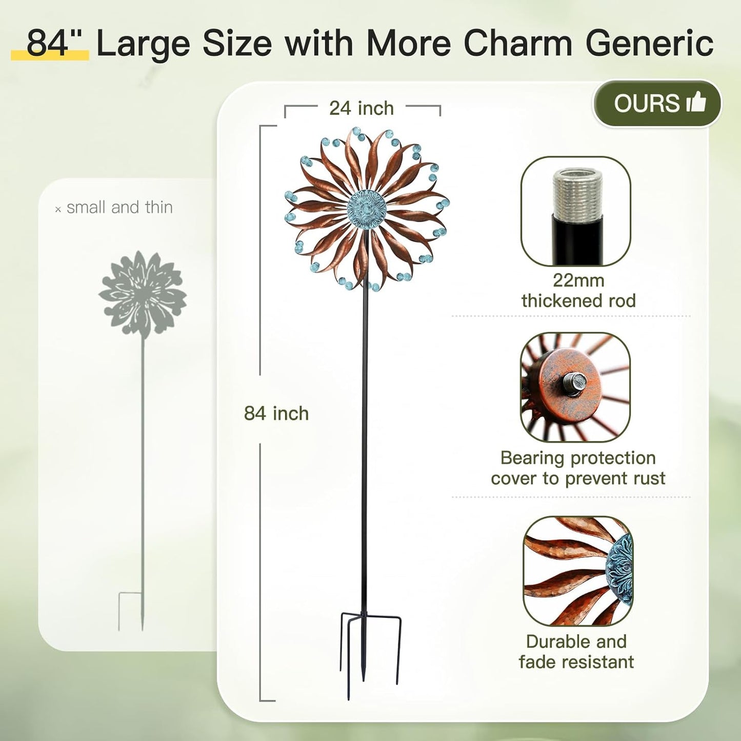 Wind Spinners Outdoor Metal Large with Stake- 84'' Wind Spinners for Yard and Garden - Windmill for Yard - Ideal Gift Metal Yard Art for Family, Friends, Garden Lovers (Willow Leaf)