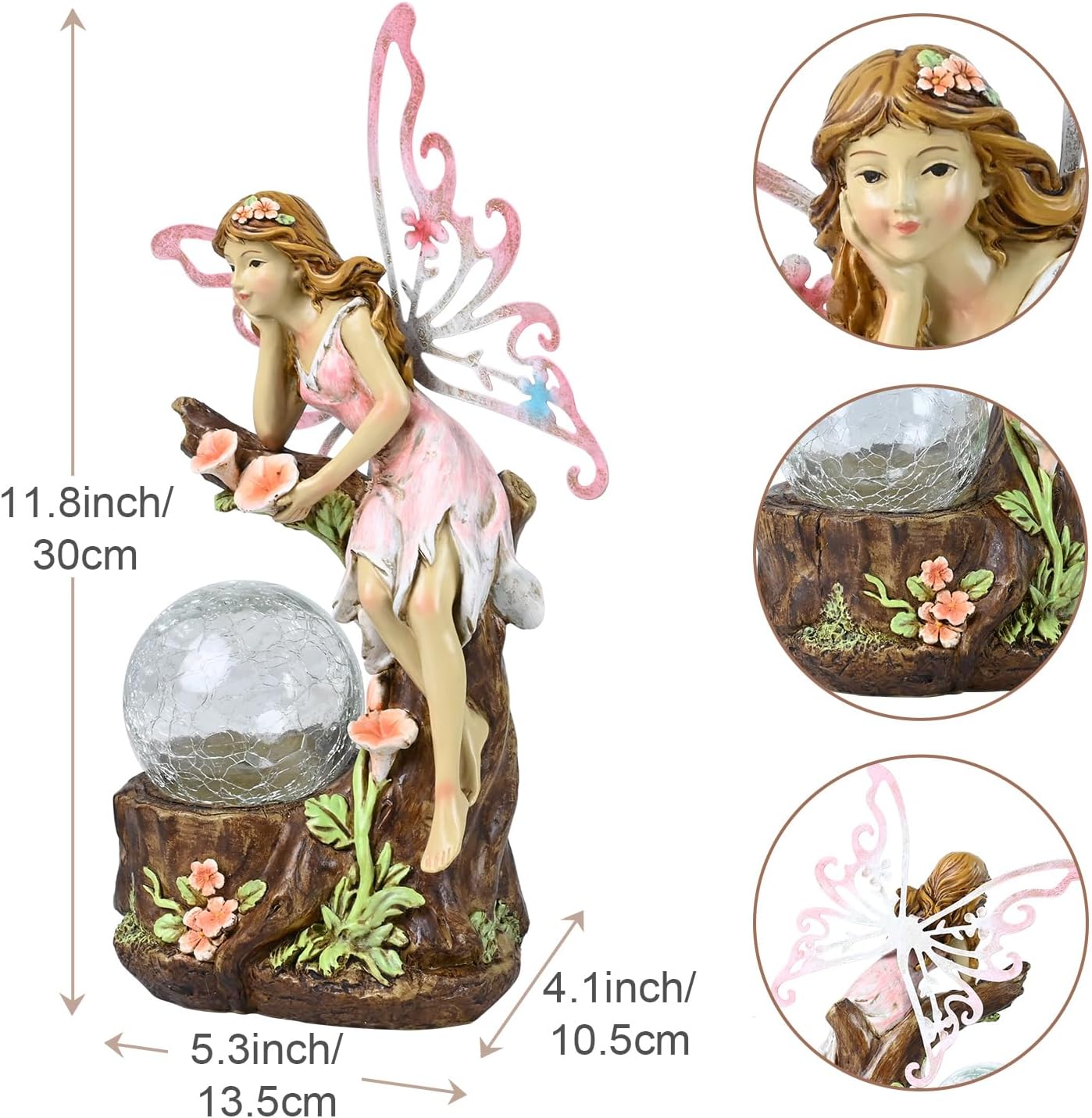 Garden Fairy Statue Outdoor Decor-Solar Flower Fairy Figurines-Garden Fairies Statues Decoration for Outside Lawn Yard Patio,Garden Ornament Gift,Tall 11.8 Inches