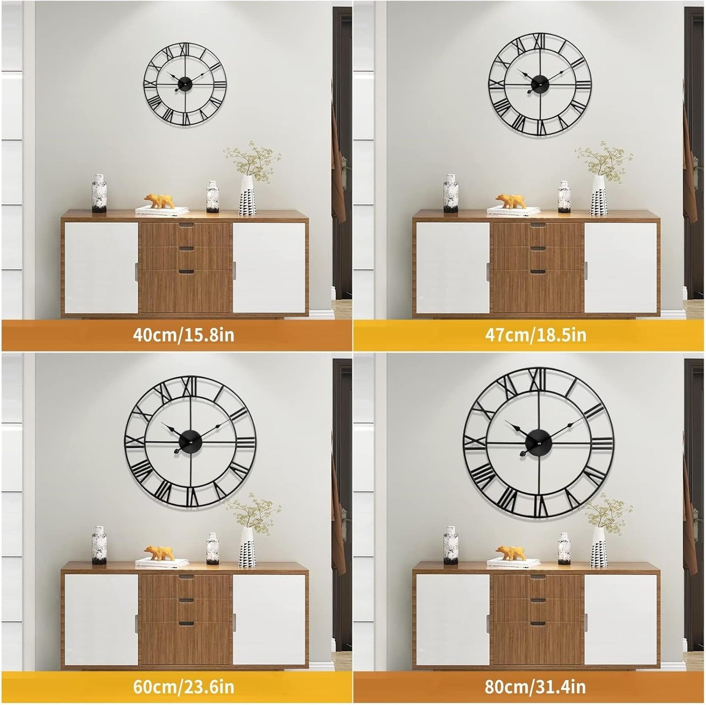 1st owned Large Wall Clock for Living Room Decor Silent Non-Ticking Decorative Wall Clock Roman Numerals Vintage Battery Operated (Black, 32 Inches)