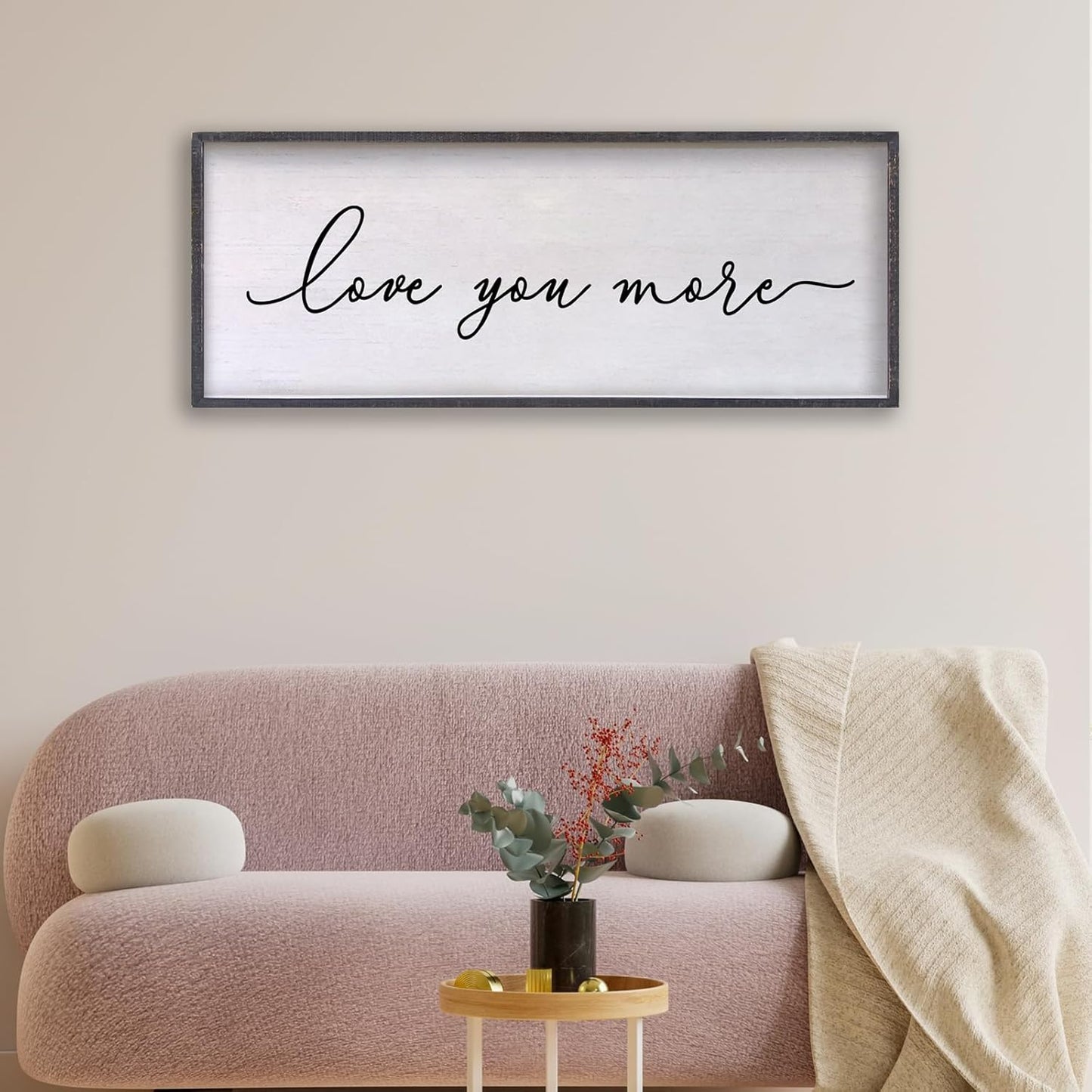 Love You More Sign Wall Decor 24×10 Inch Above Bed for Master Bedroom Ready to Hang Wood Framed Art (Black)