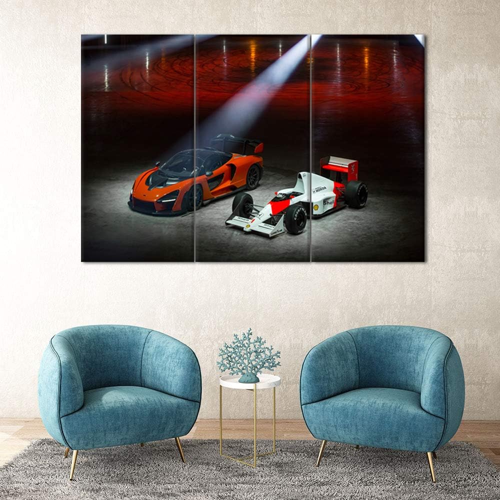 TUMOVO Wall Art Canvas Painting 3 Panel Modern Home Decorative Unique Poster Modular Painting 3 Pieces HD Printed Race Car Canvas Wall Art Pictures with Frame Ready to Hang - 12 x 24 inch x 3