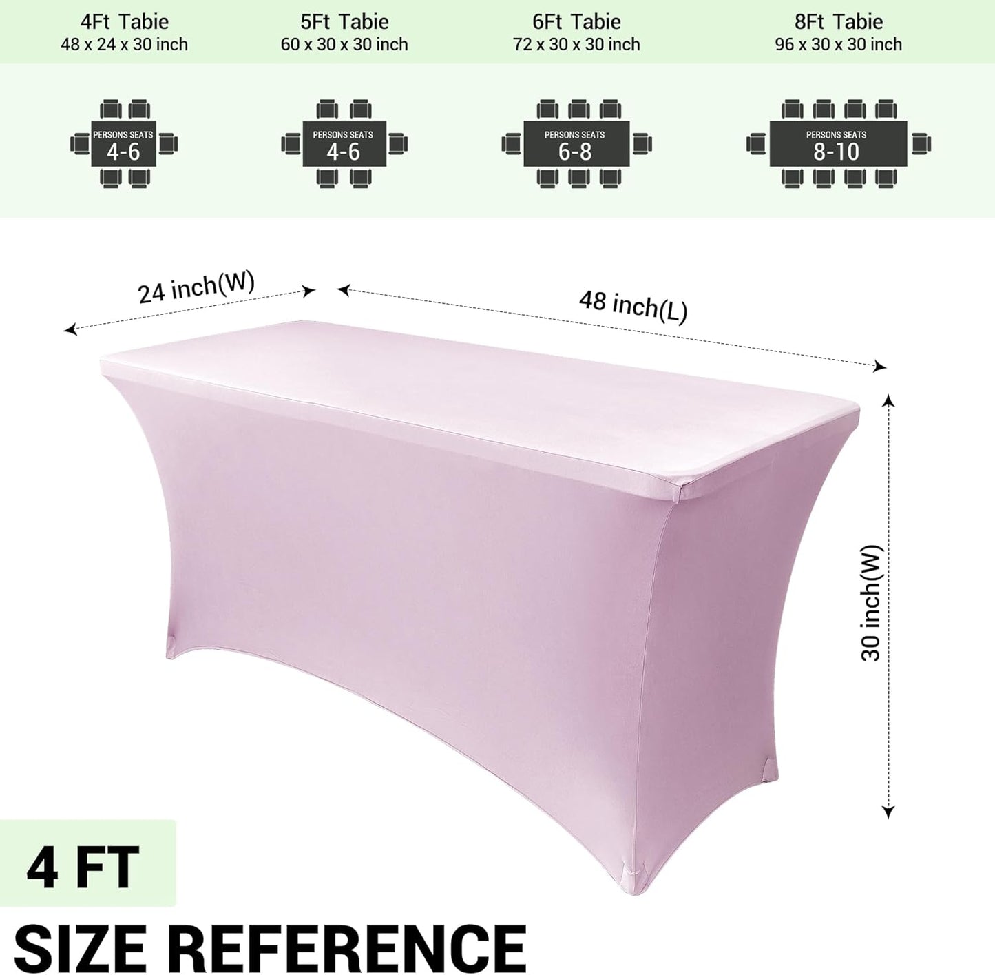 Obstal Spandex Table Cover 4ft Fitted Tablecloth Rectangular - Stretch Rectangle Folding Table Cloth for Birthday Party Wedding Banquet, Light Pink, 48L x 24W Inch