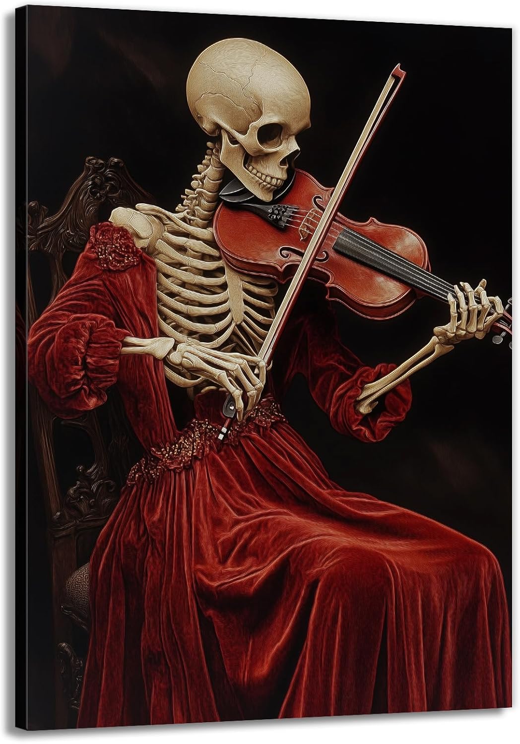 OAAPITI Gothic Skull Violinist Wall Art Macabre Musician Canvas Print Edgy Dark Art Vintage Halloween Decoration for Living Room Bedroom Home Wall Decor(Artwork-9,24"x36")
