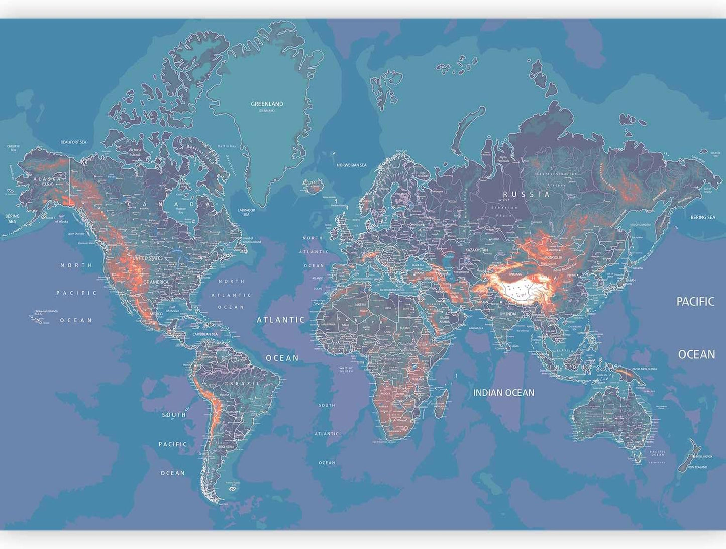 artgeist Premium Wall Mural World Map 118x83 in - XXL Non-Woven Wallpaper Fleece Wall Decor Photo Print Picture Image Design Home Map of The World k-A-0061-a-d