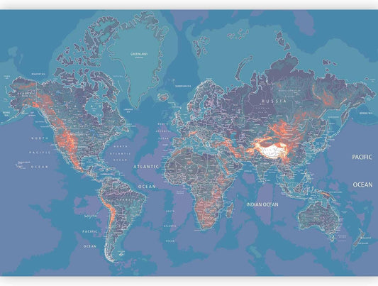 artgeist Premium Wall Mural World Map 118x83 in - XXL Non-Woven Wallpaper Fleece Wall Decor Photo Print Picture Image Design Home Map of The World k-A-0061-a-d