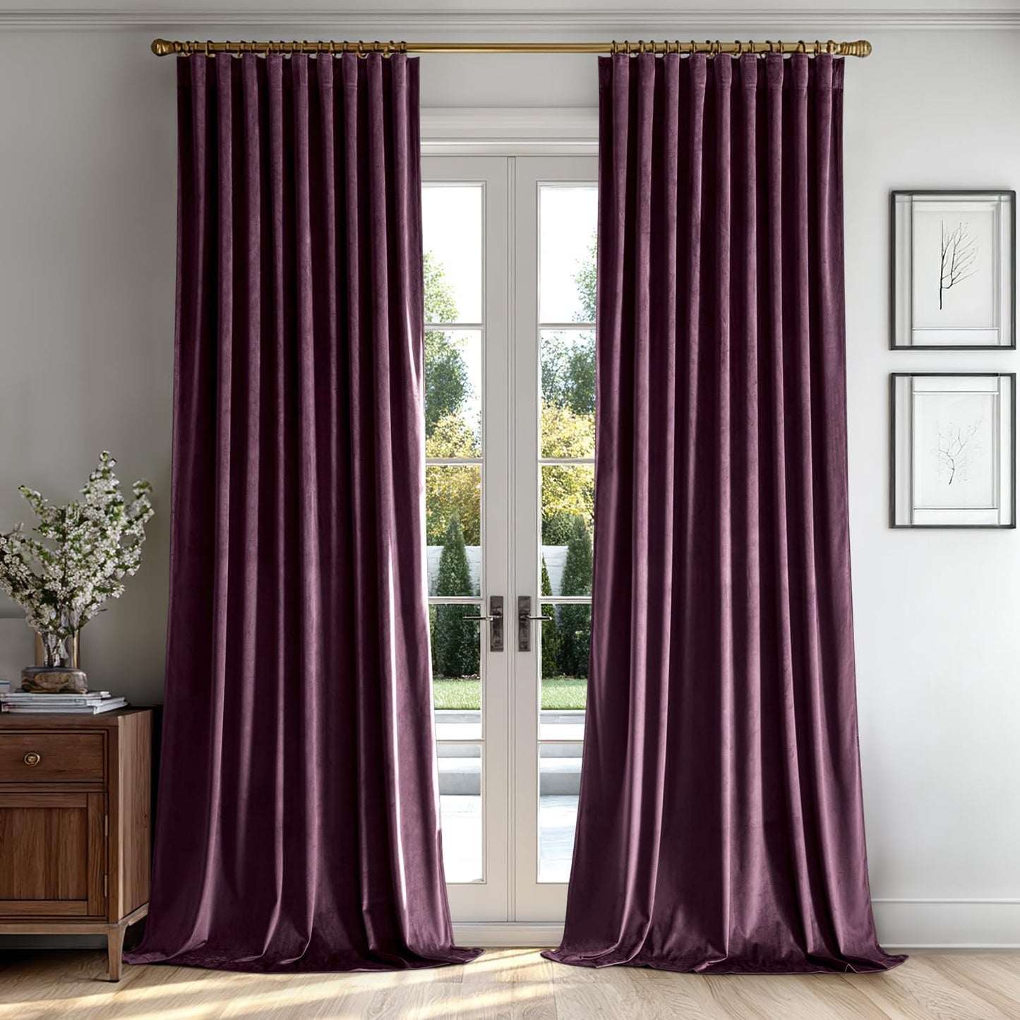 MIULEE Dark Purple Velvet Curtains 84 inches 2 Panels - Luxury Room Darkening Window Drapes for Bedroom Living Room Thermal Insulated Super Soft Blackout, Back Tab Rod Pocket Pinch Pleated, W52 x L84