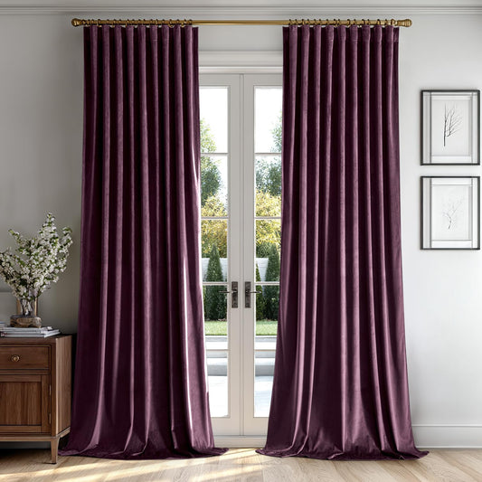 MIULEE Dark Purple Velvet Curtains 96 inches 2 Panels - Luxury Room Darkening Window Drapes for Bedroom Living Room Thermal Insulated Super Soft Blackout, Back Tab Rod Pocket Pinch Pleated, W52 x L96