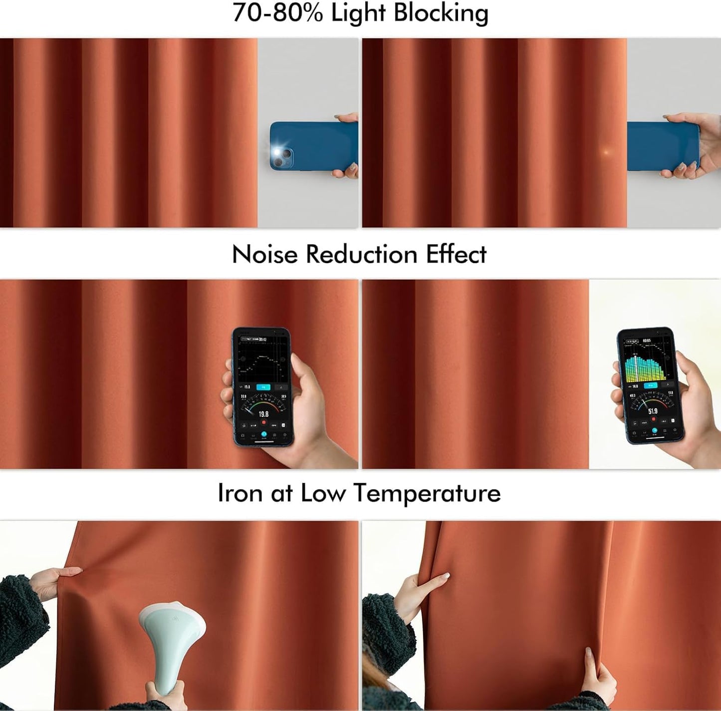 MIULEE Back Tab Burnt Orange Blackout Curtains 108 Inch Long 2 Panels Set for Living Room Bedroom Privacy, Fall Terracotta Rod Pocket/Pinch Pleated Extra Long Room Darkening Light Blocking Drapes