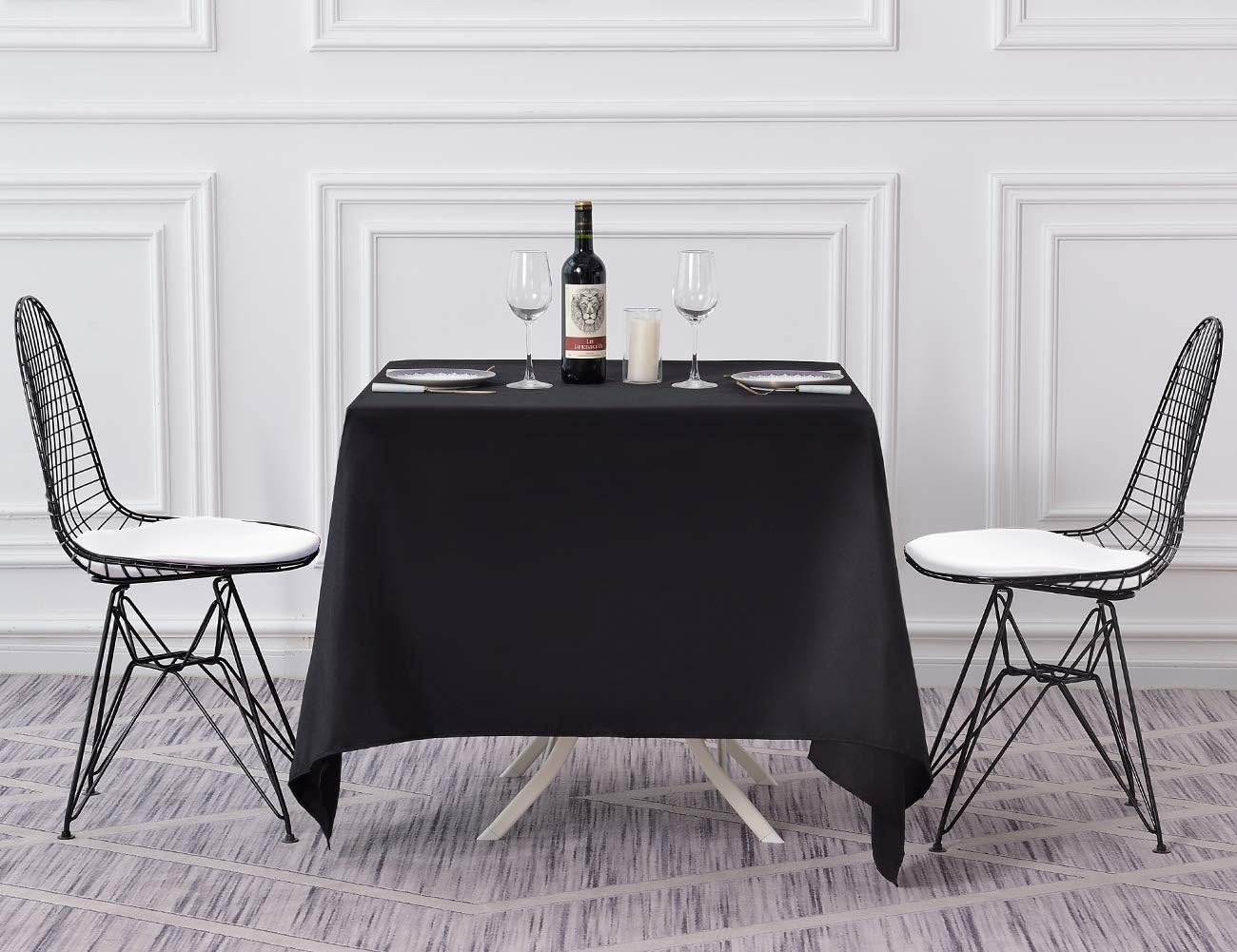Surmente Square Tablecloth for Square or Round Tables 100% Polyester 85x85 Inch Table Cloth for Weddings, Banquets, or Restaurants (Black)