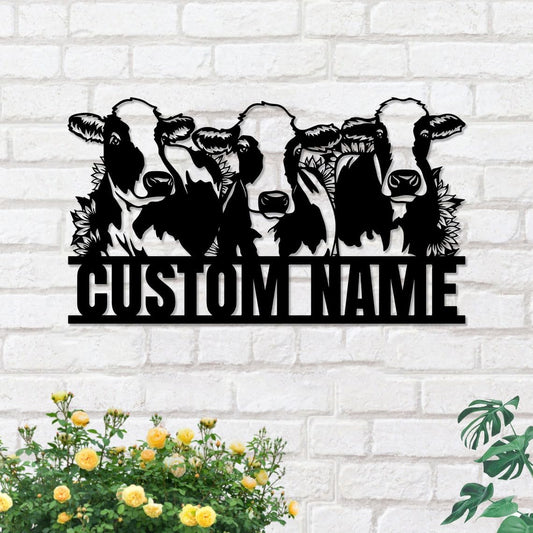 Custom Metal Sign, Personalized Last Name Wall Art, Farm Customized Metal Wall Decor for Wedding, Cow Plaque Decor for Farmhouse Living Room Indoor/Outdoor Wall Hanging