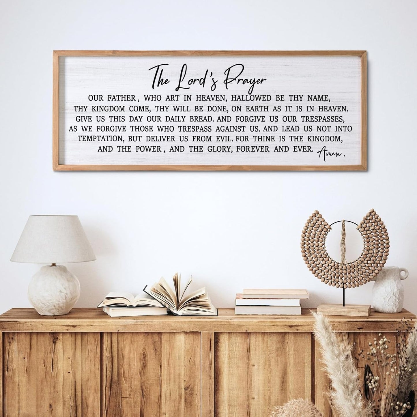 Our Father Prayer Bible Verse Framed Wall Art, 40''×15'' Rustic Religious Christian Lords Prayer Sign for God Jesus Christ Prayer, Horizontal Holy Inspirational Catholic Scripture Decor