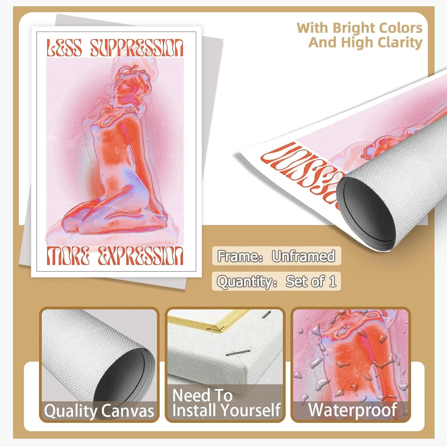 Spiritual Affirmation Art Poster Pink Woman Canvas Wall Art Aesthetic Pictures Sexy Woman Prints Painting Trendy Gradient Aesthetic Wall Decor Living Room Bedroom 16x24in Unframed