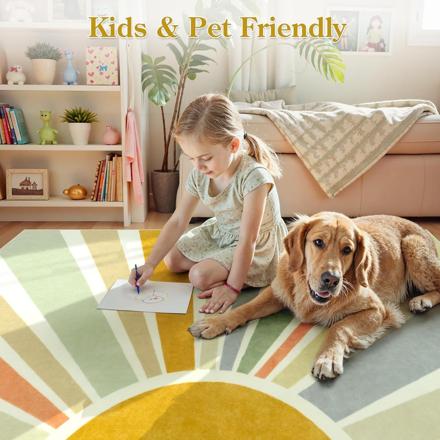 STARUIA Sun 8x10 Washable Area Rugs for Living Room, Non-Slip Backing Large Boho Rainbow Nursery kids Area Rug for Bedroom, Carpet Rug for Dining Guest Room Classroom Office Nursery Kids(Monet,8'x10')