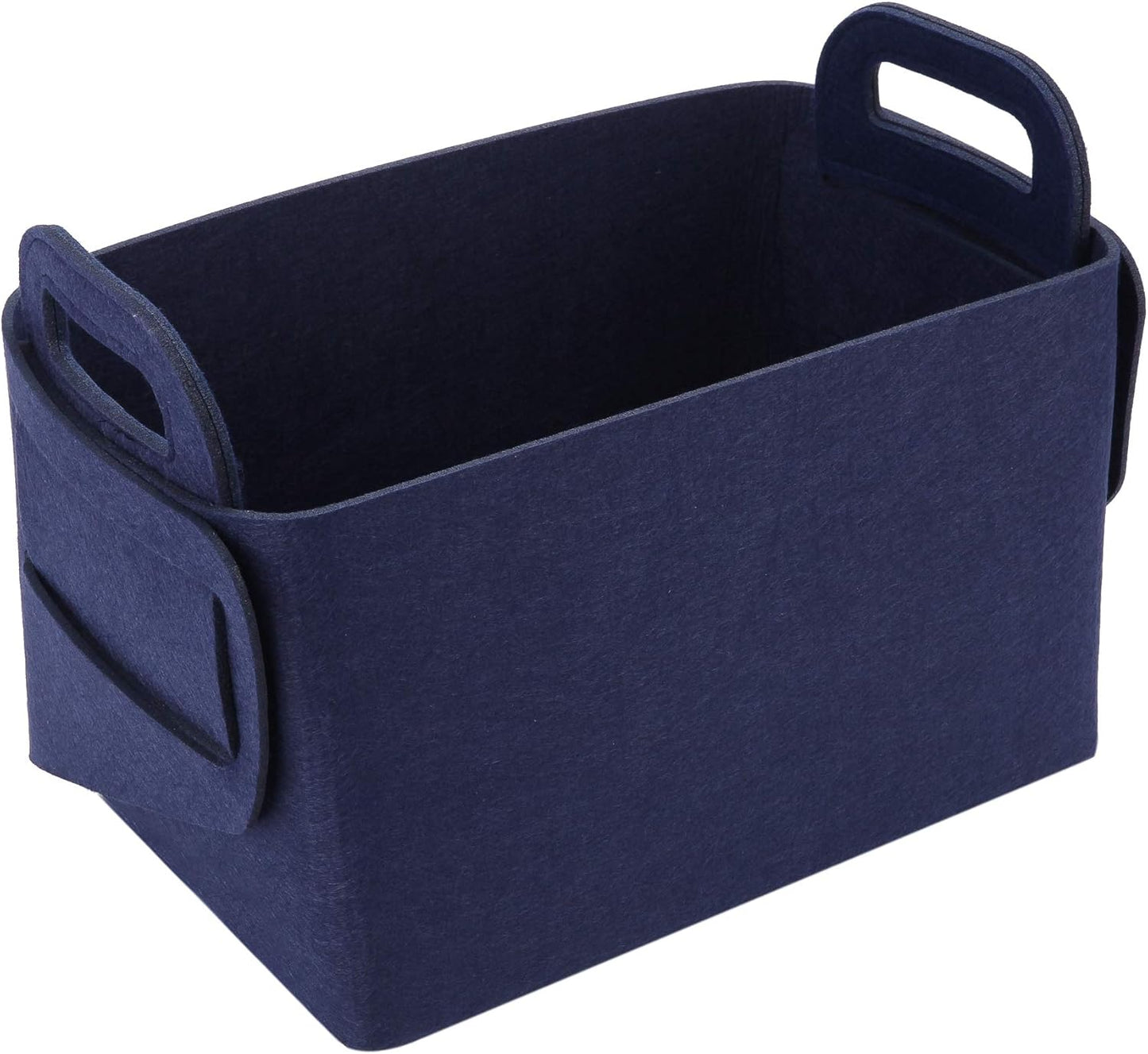 Minoisome Storage Basket Felt Storage Bin Collapsible& Convenient Box Organizer with Carry Handles for Office Bedroom Closet Babies Nursery Toys Laundry (Navy Blue, 13.8inch（L）×9.5inch（W）×8.3inch（H）)