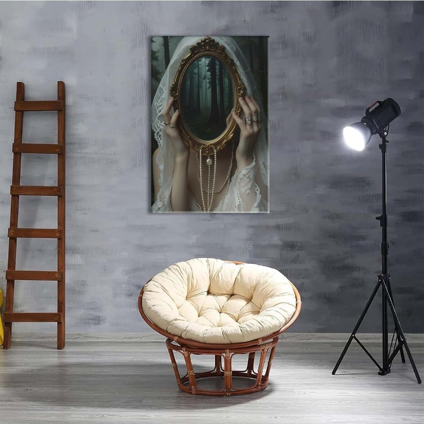 Mirror face covering dark art poster print melancholy gothic painting vintage feminine print victorian style decoration antique art20x30in Frameless