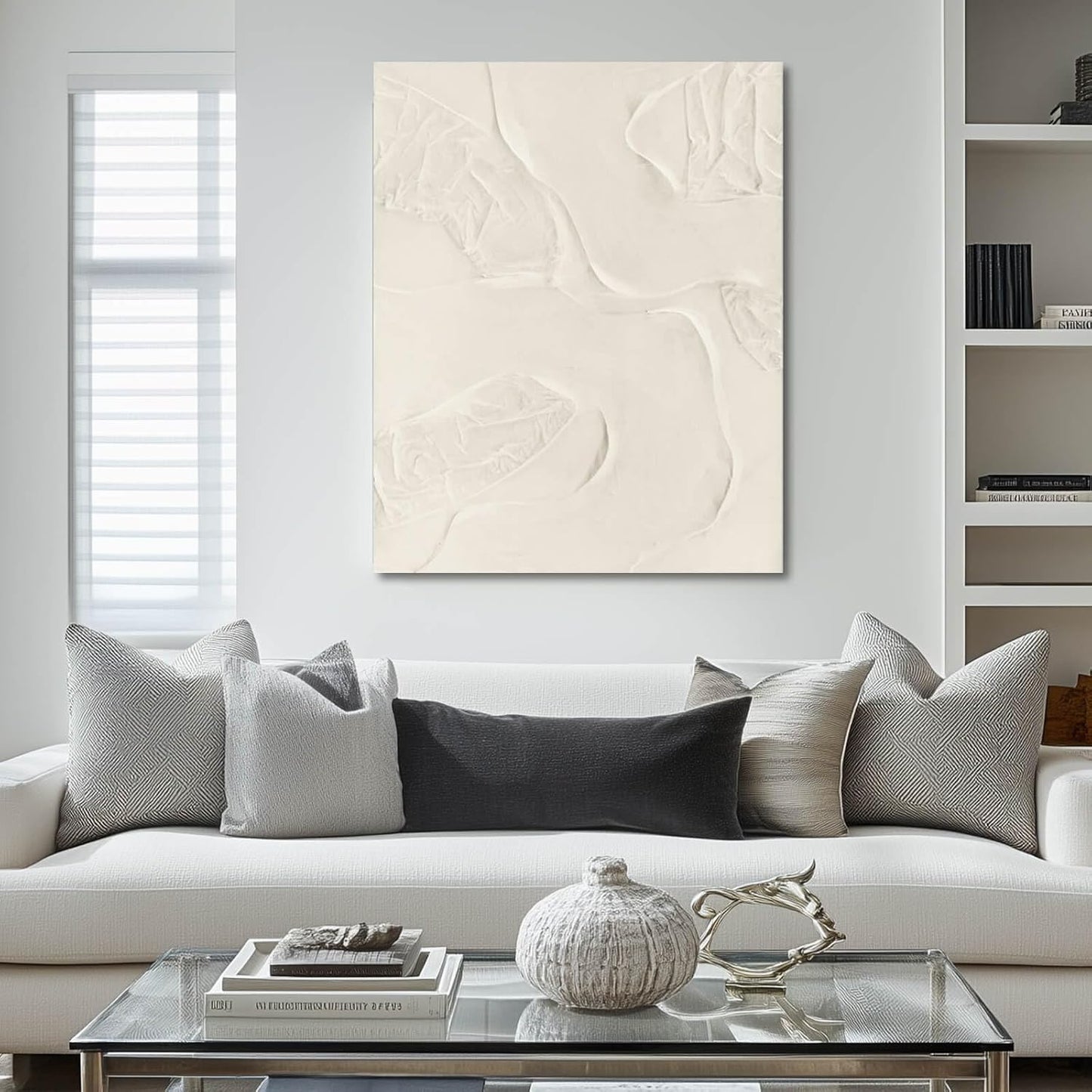 CHUDANHAO Beige Oil Paintings Textured Canvas Pictures Line Wall Decor Paintings 32"x40" Large Pictures for Living Room Bedroom Hotel