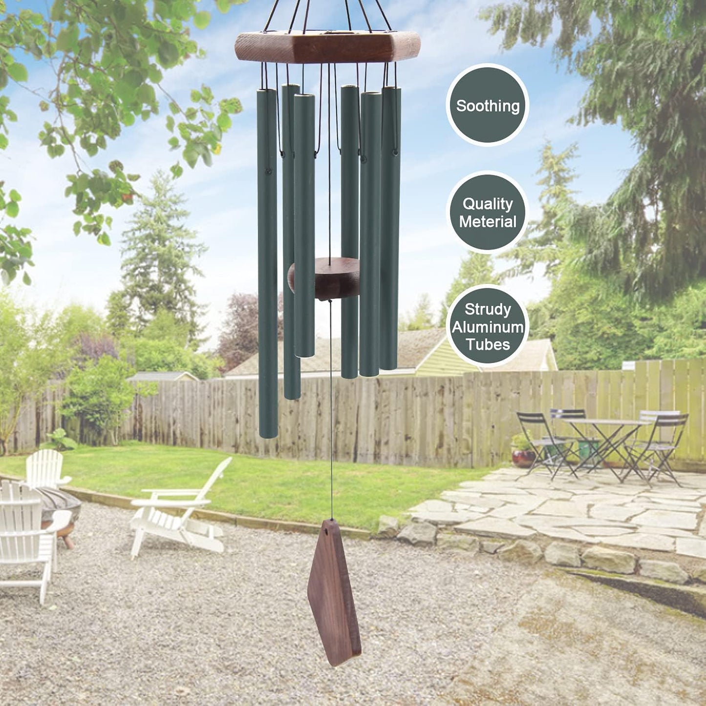 Small Green Wind Chimes for Outside, Tuned Soothing Melody, Sympathy Chimes for Mom/Housewarming, Outdoor Decoration
