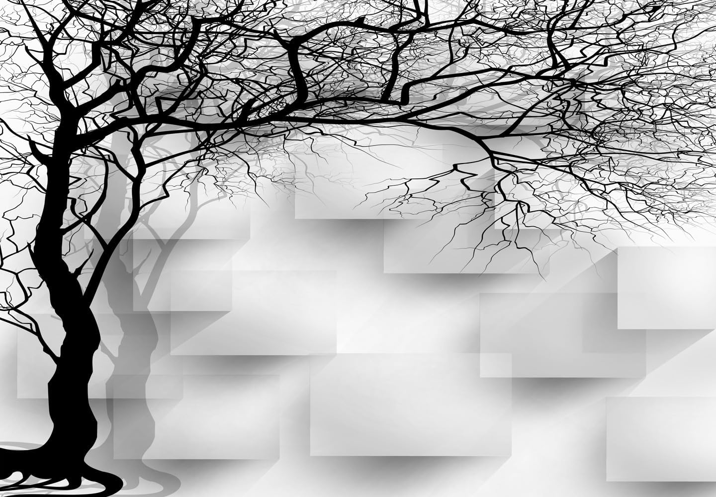 Grey Trees Wallpaper 3D Geometry TV Sofa Background Wall Mural for Bedroom Living Room (Not Peel n' Stick)